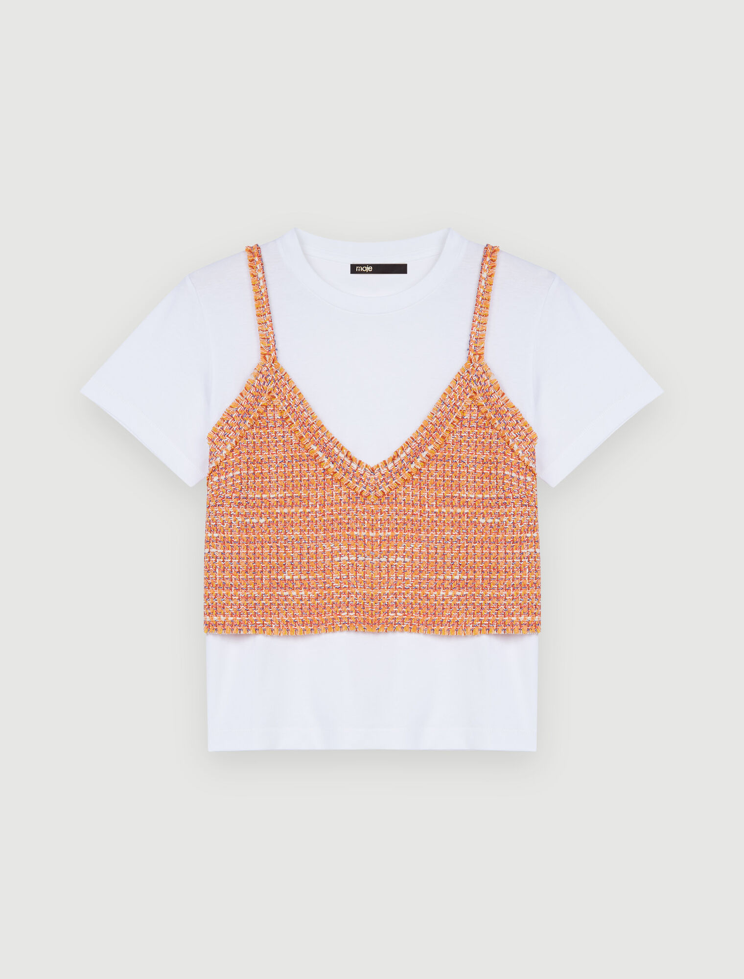 Trompe l'oeil jersey and tweed tee-shirt