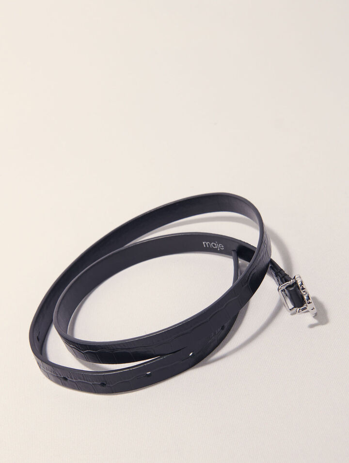 Slim mock croc leather Clover belt