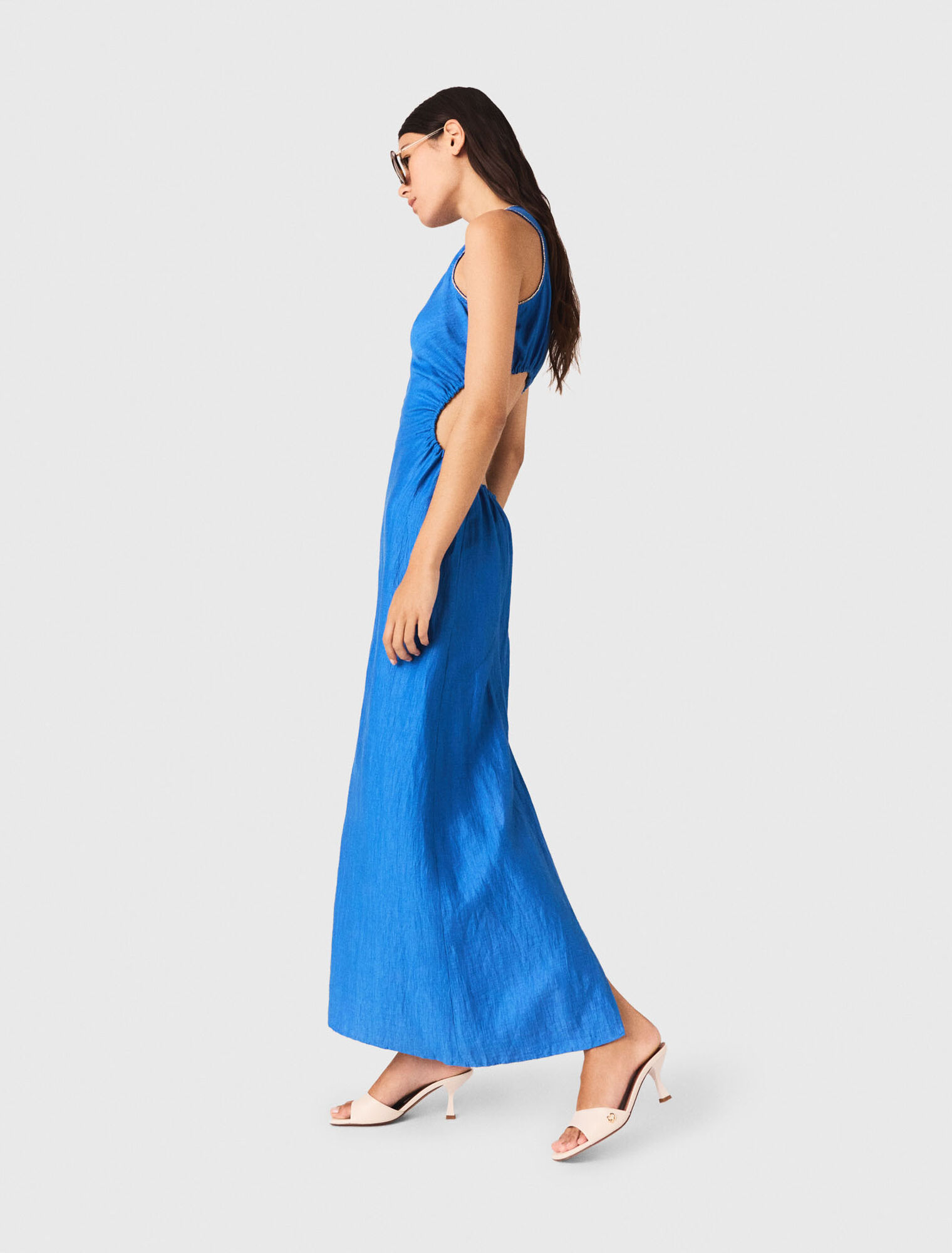 Backless linen-blend midi dress