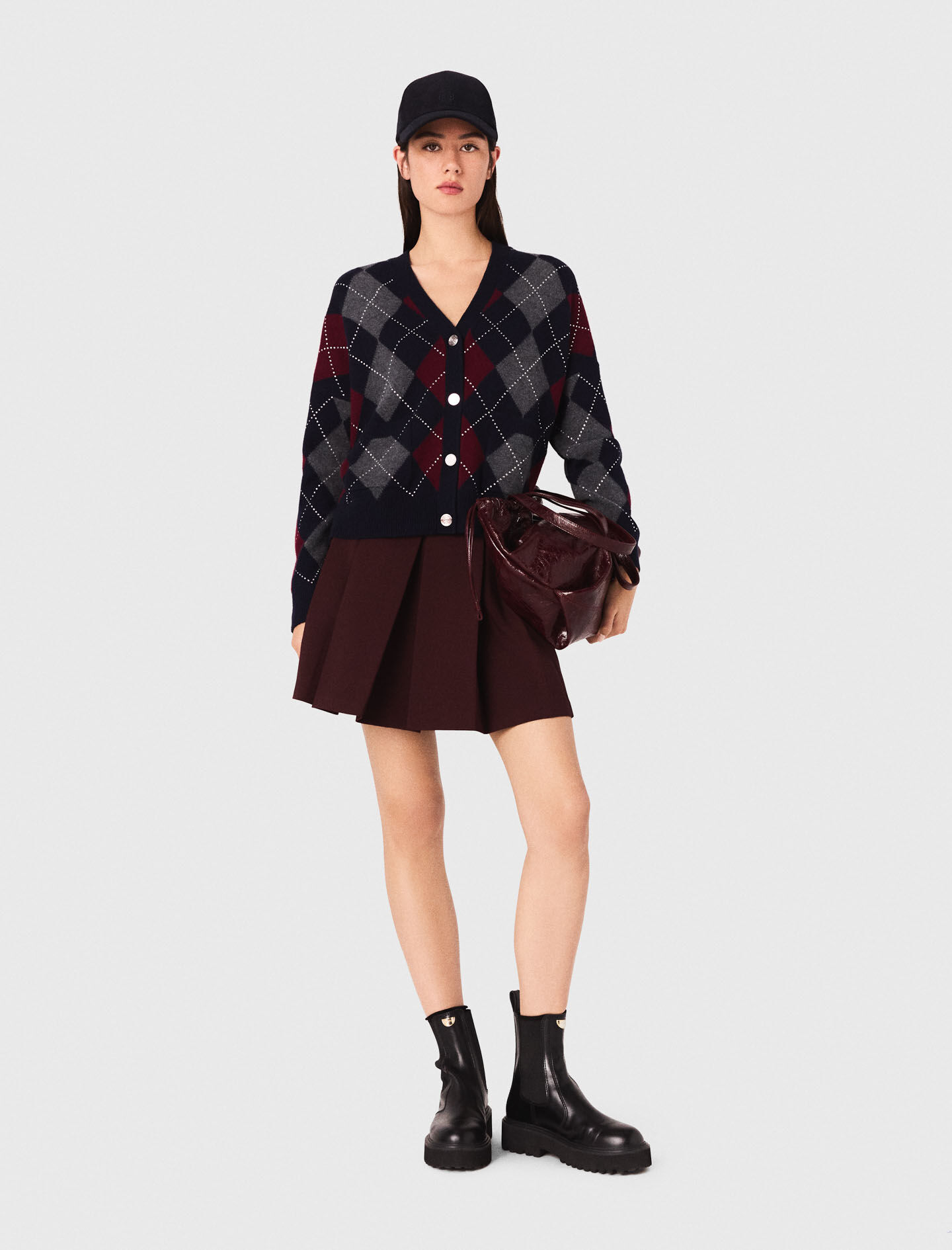 Cropped argyle pattern cardigan Blue for Women | Maje