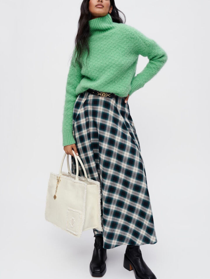 Green and white checked cotton skirt
