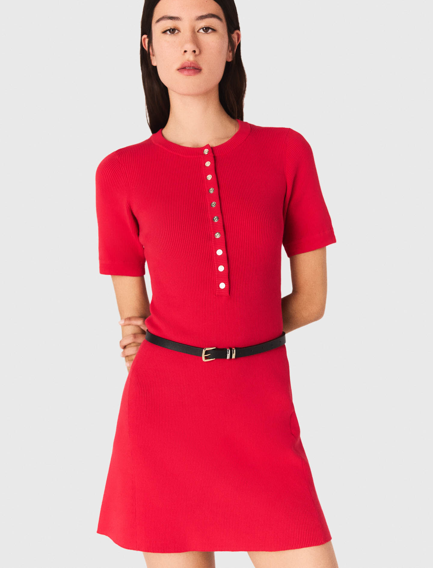 majeページ Short ribbed knit dress Red for Women | Maje