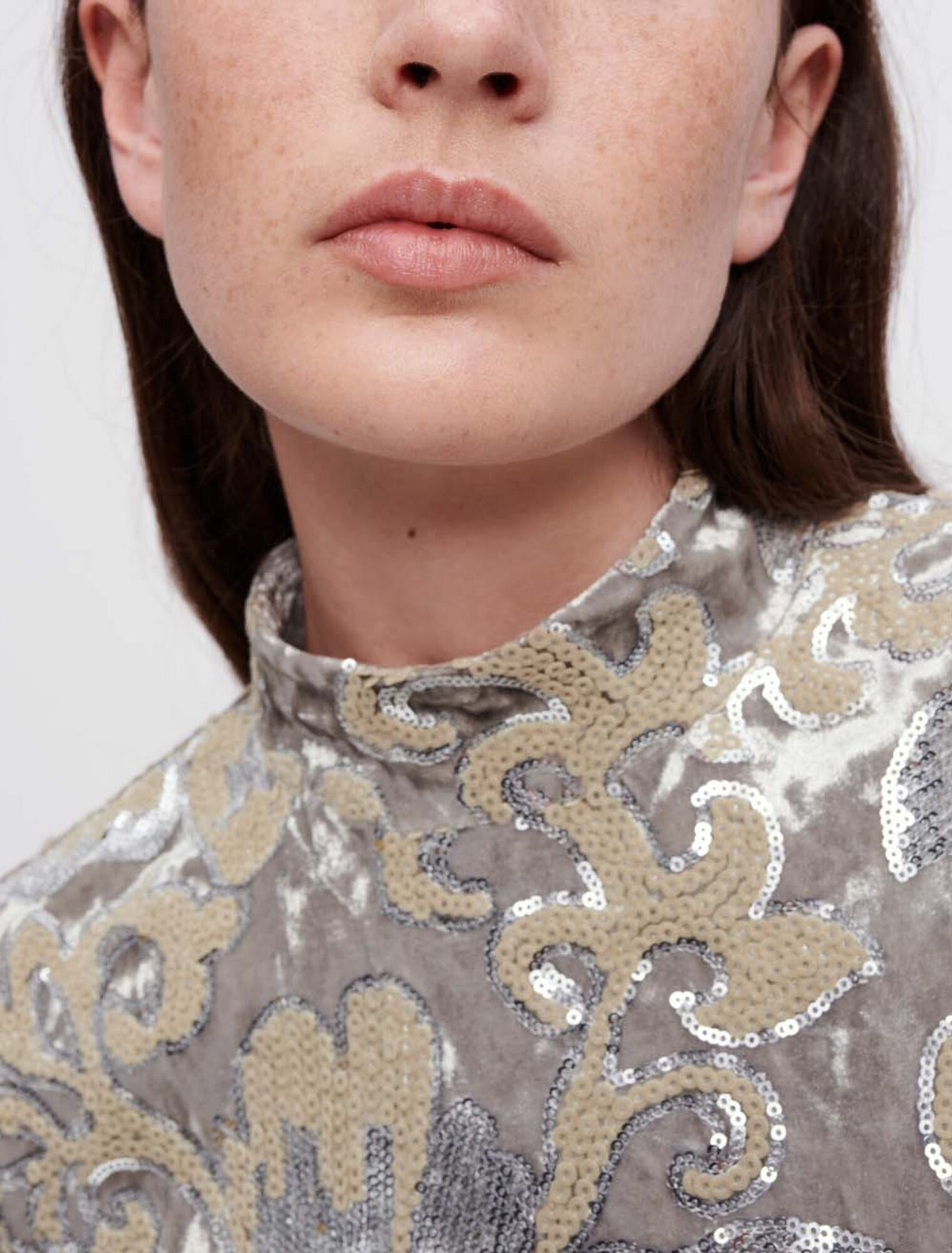 Sequin-embroidered velvet crop top