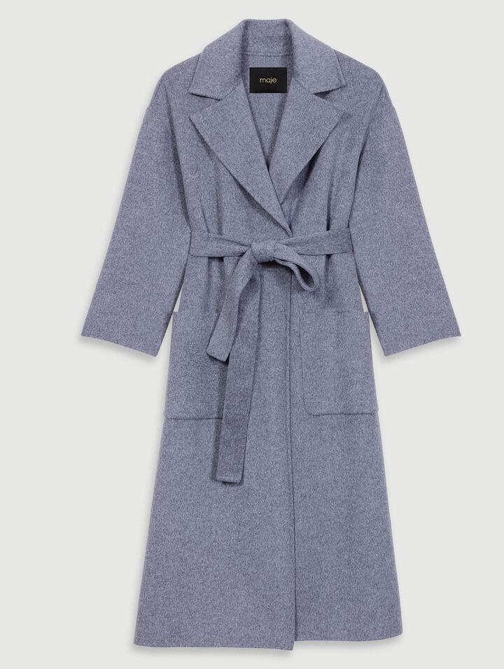 Long double-faced coat with belt