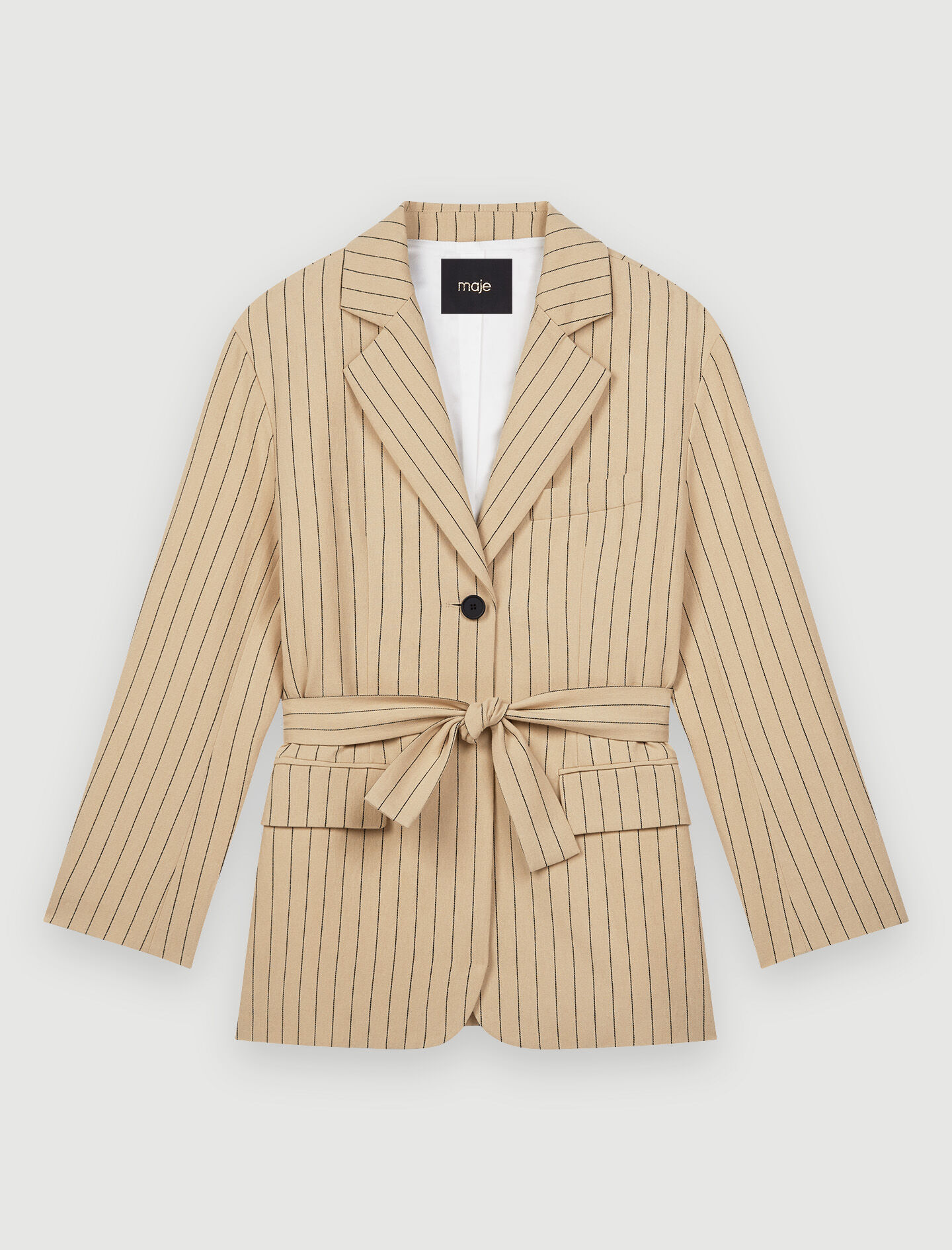 Belted striped jacket Natural for Women | Maje