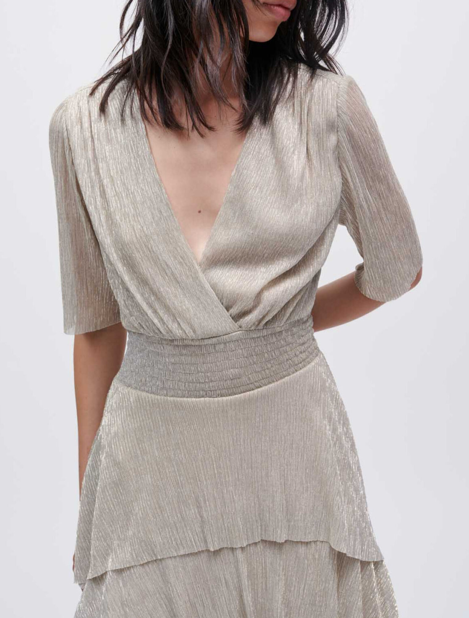 Full lamé dress with ruffles