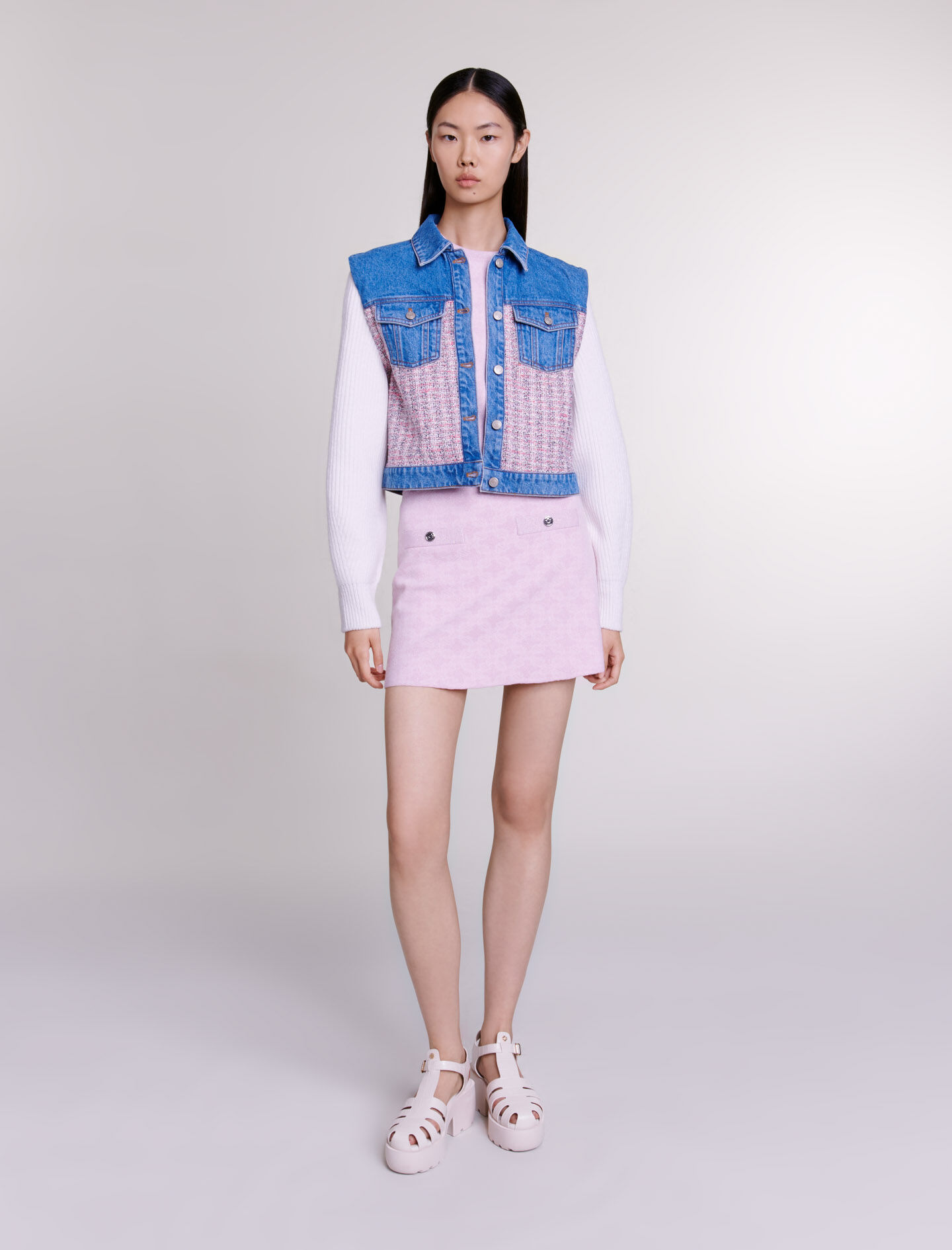 Maje cropped denim jacket store