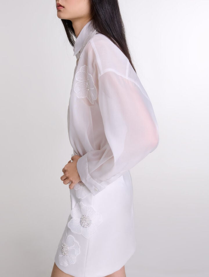 Beaded satin floral skirt