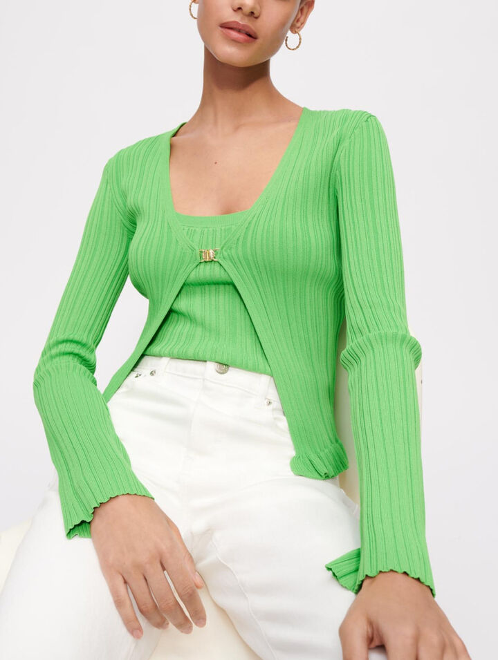 Ribbed and ruffled knitted cardigan