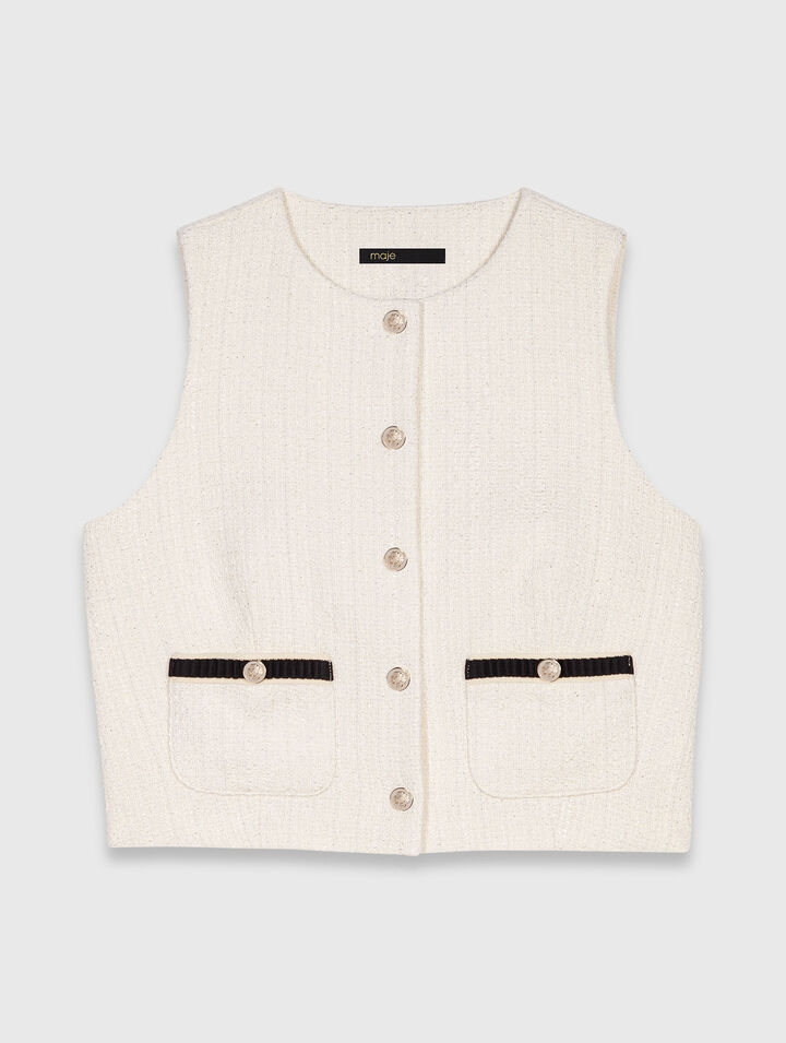 Sleeveless tweed lurex top