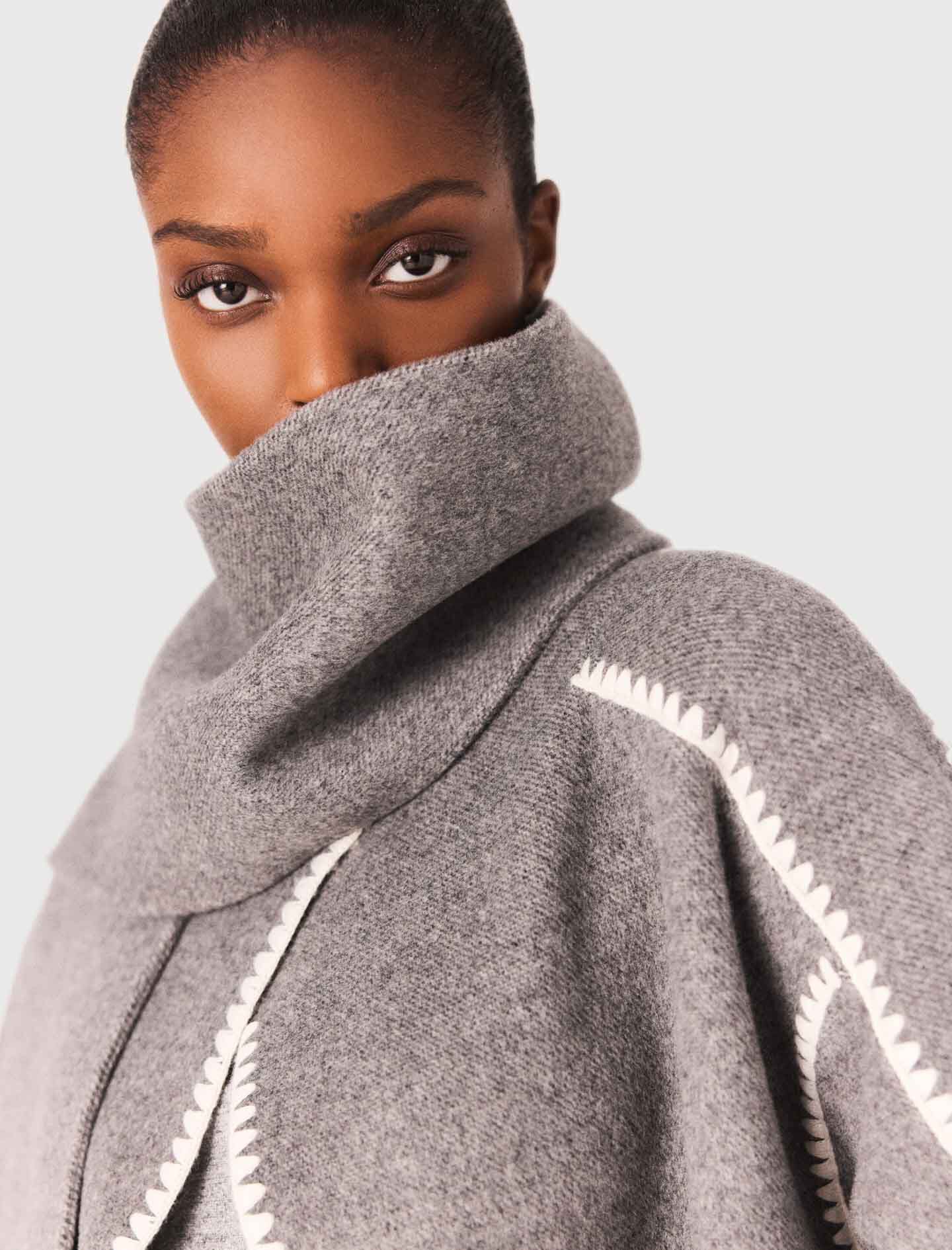 風景柄ショール グレーと黒 大型：135*135cm户外斗篷仿羊绒两面 DOUBLE-FACED WOOL SCARF JACKET - GRAY | COS