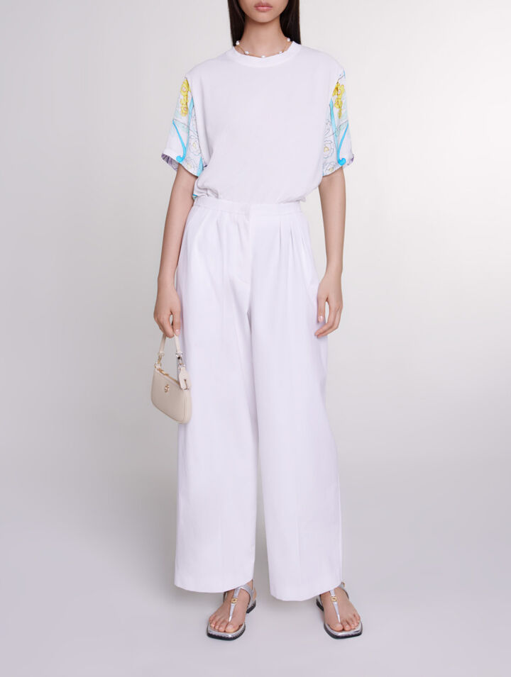 Dual-material print T-shirt