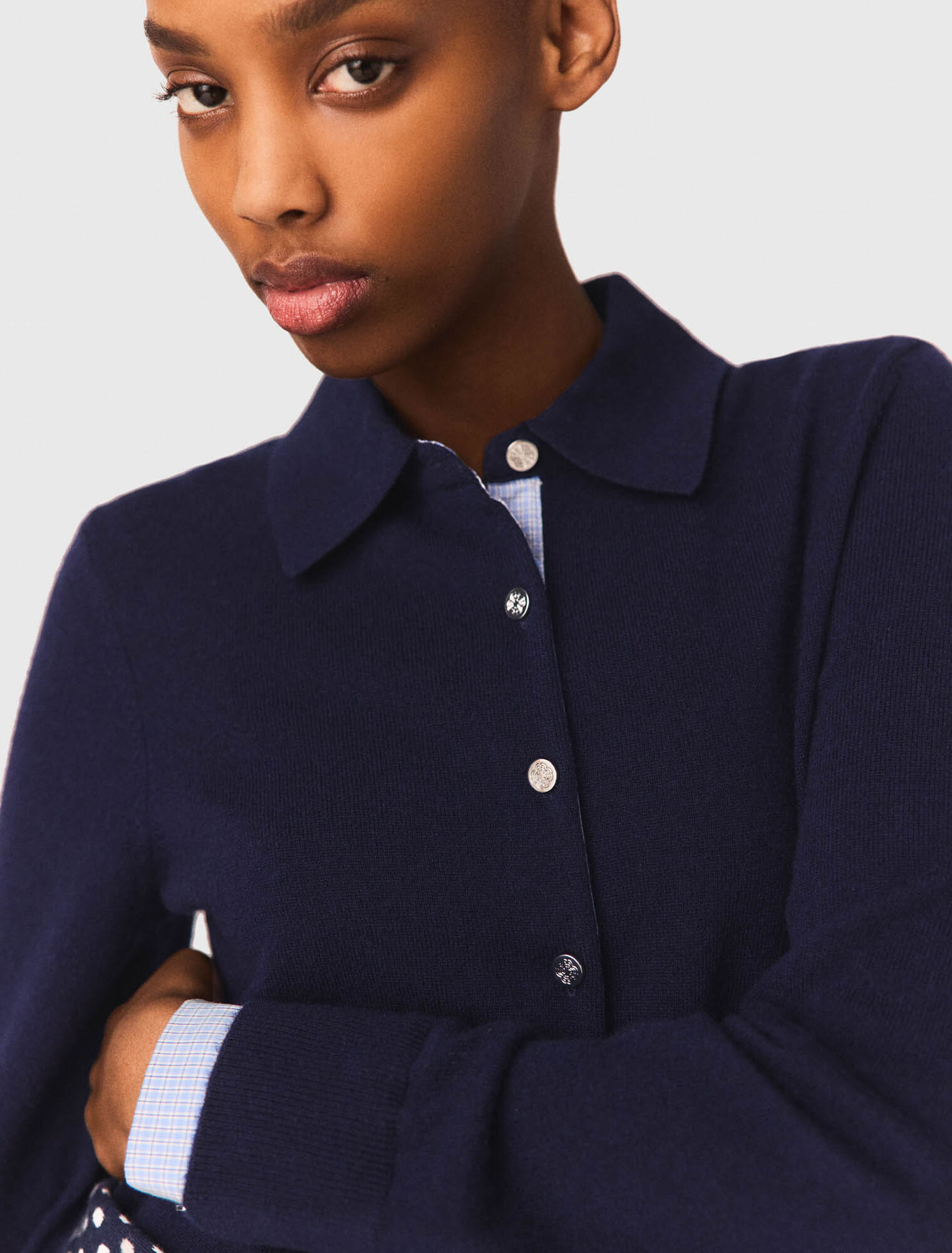 Polo cardigan with removable trims