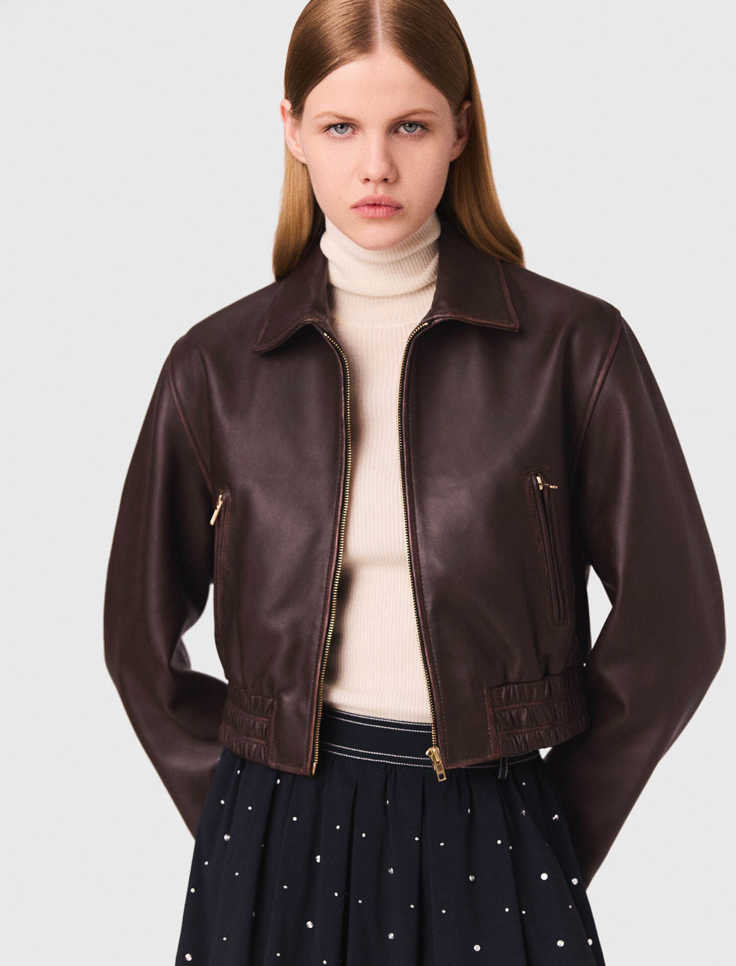 Vintage leather jacket Brown for Women | Maje