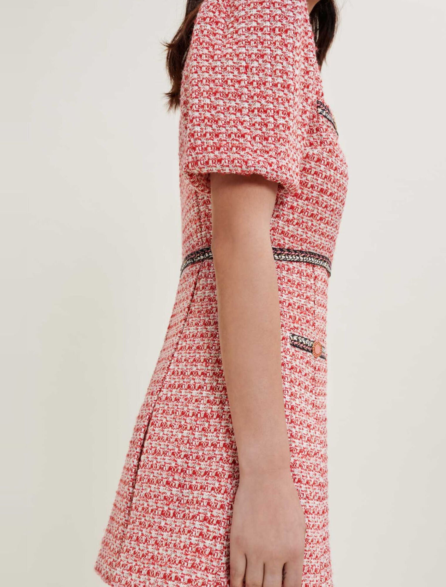 Tweed dress with ethnic trim