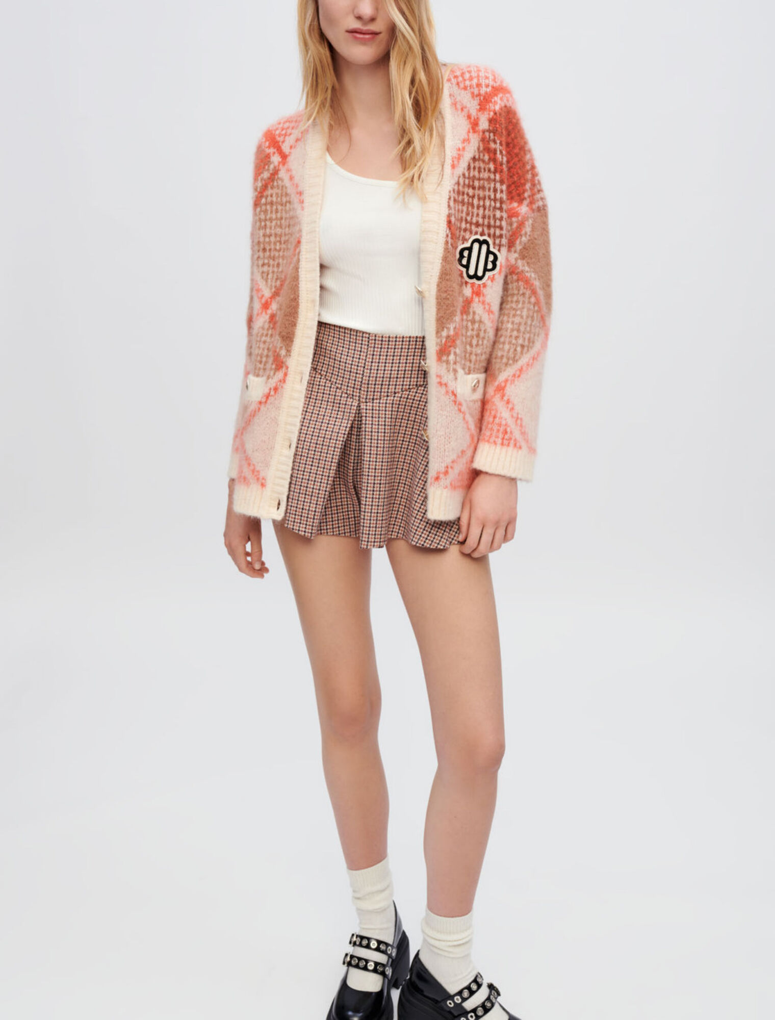 Fluffy diamond jacquard cardigan