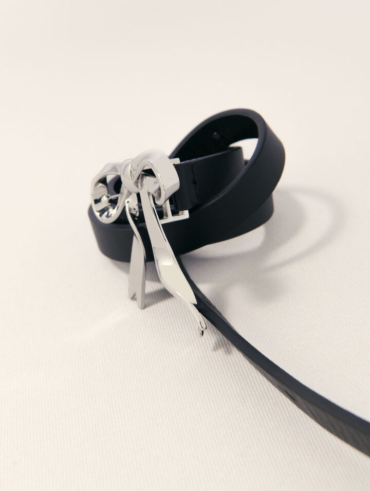Slim leather bow belt
