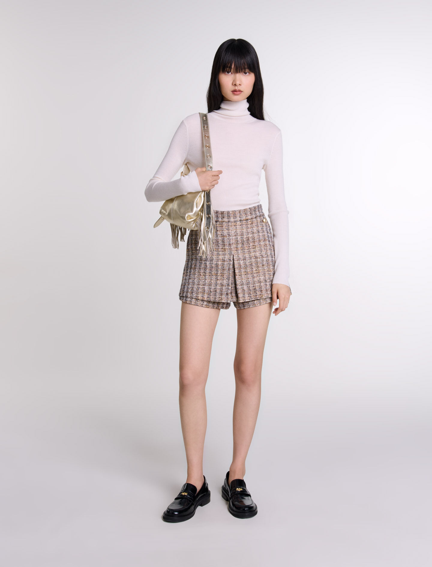 Maje judie asymmetric plaid mini skirt top