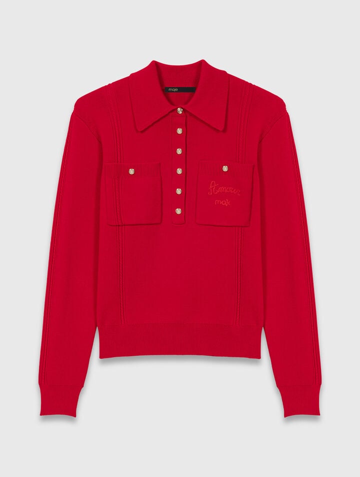 Polo collar jumper with embroidery