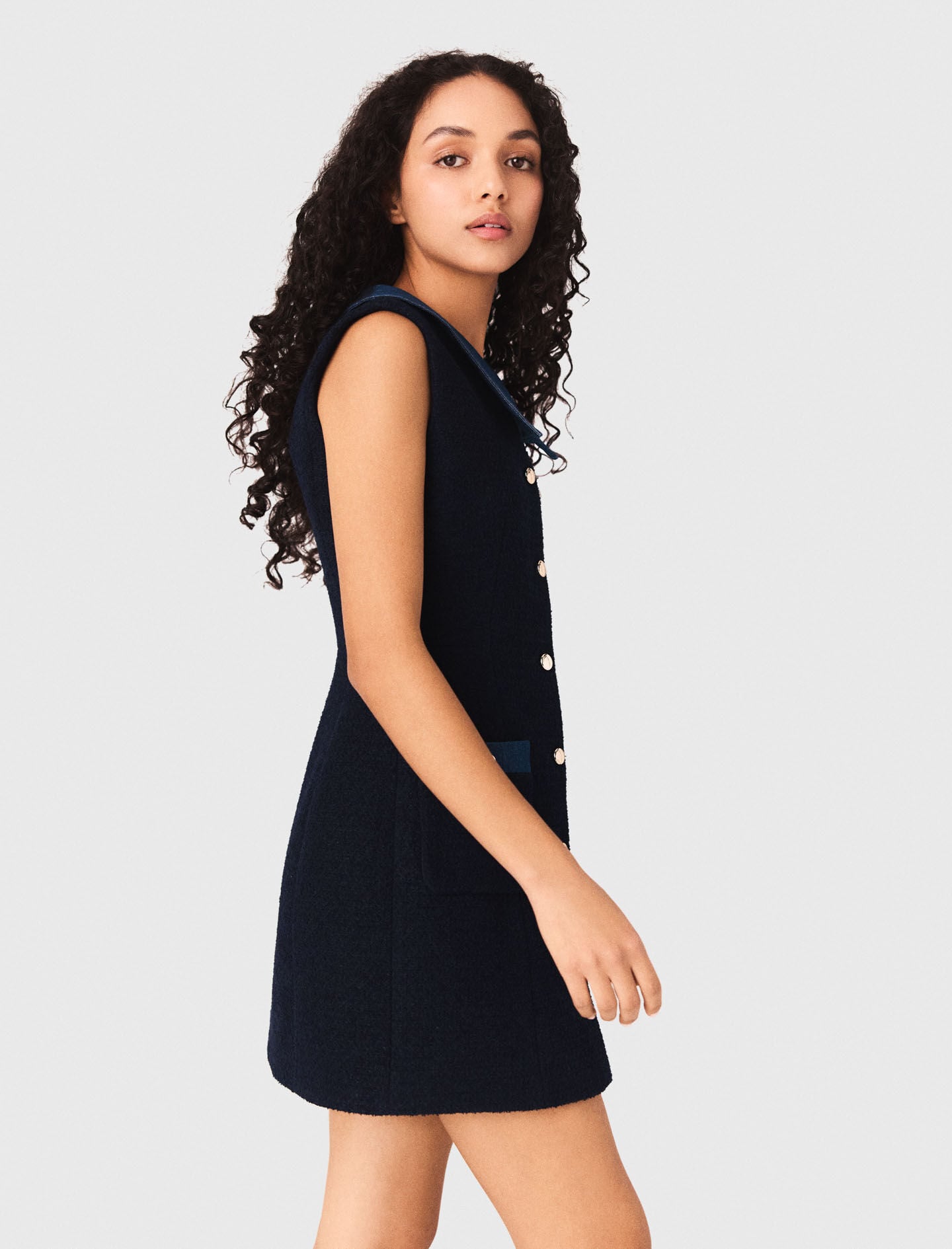 Tweed dress with denim details 2