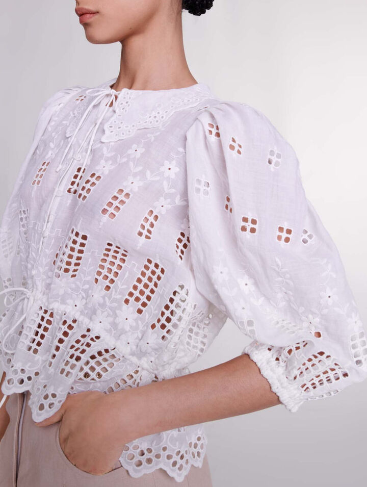 Embroidered ramie blouse