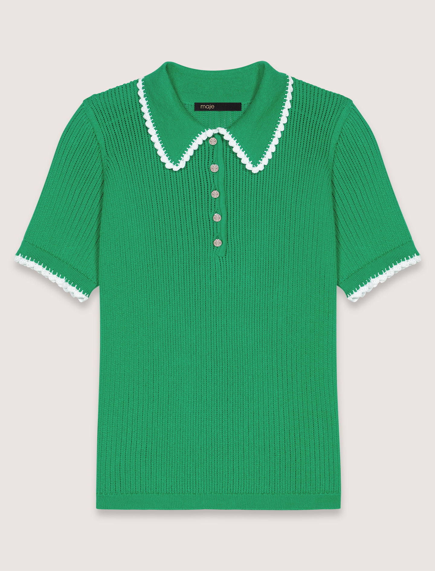 Pointelle knit crochet polo shirt Bicolor for Women | Maje