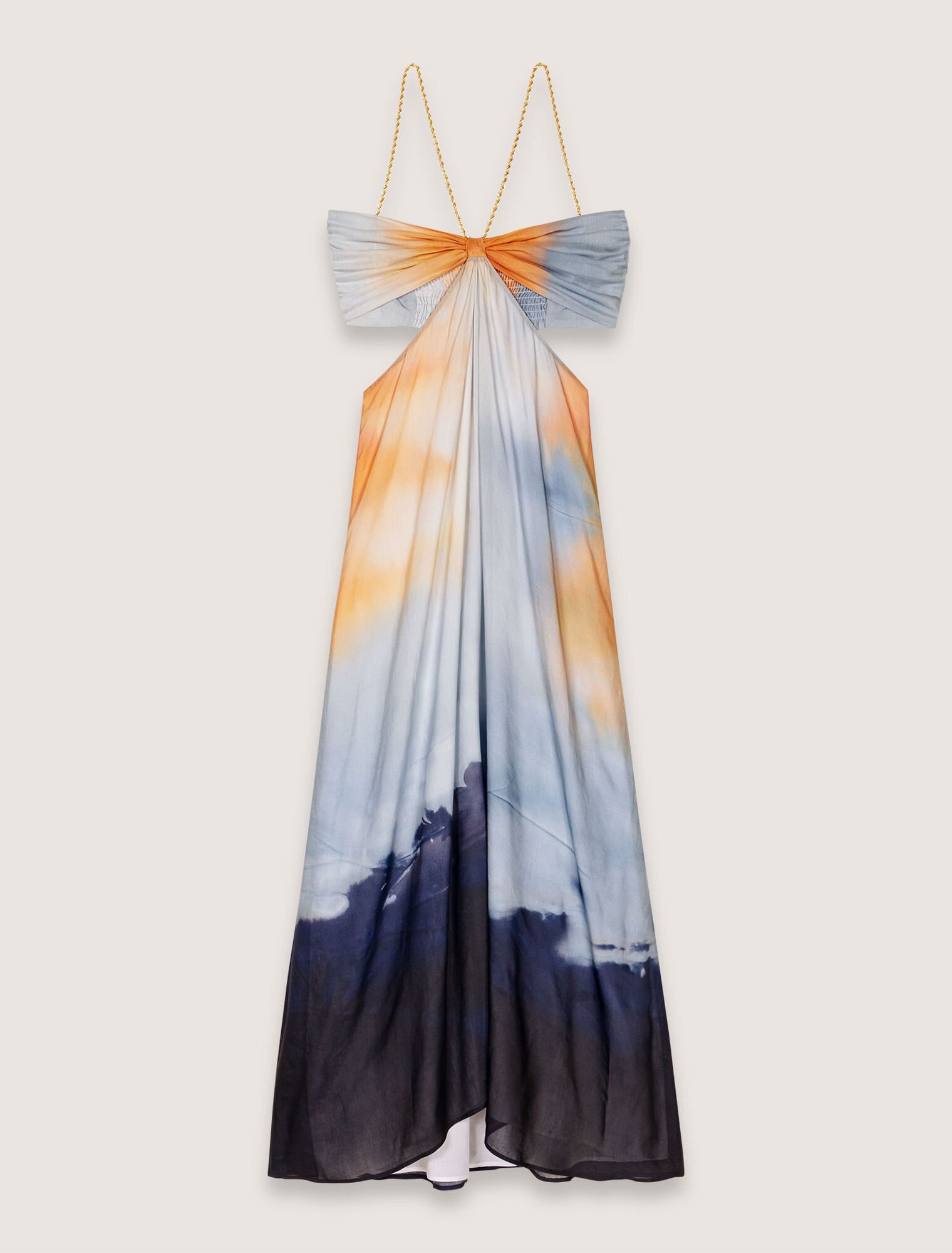 Unique Button Design Tie-Dye Halter Maxi Dress Unique Button Design Tie-Dye Halter Maxi Dress