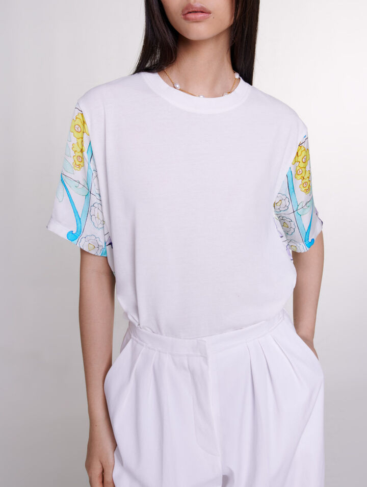 Dual-material print T-shirt