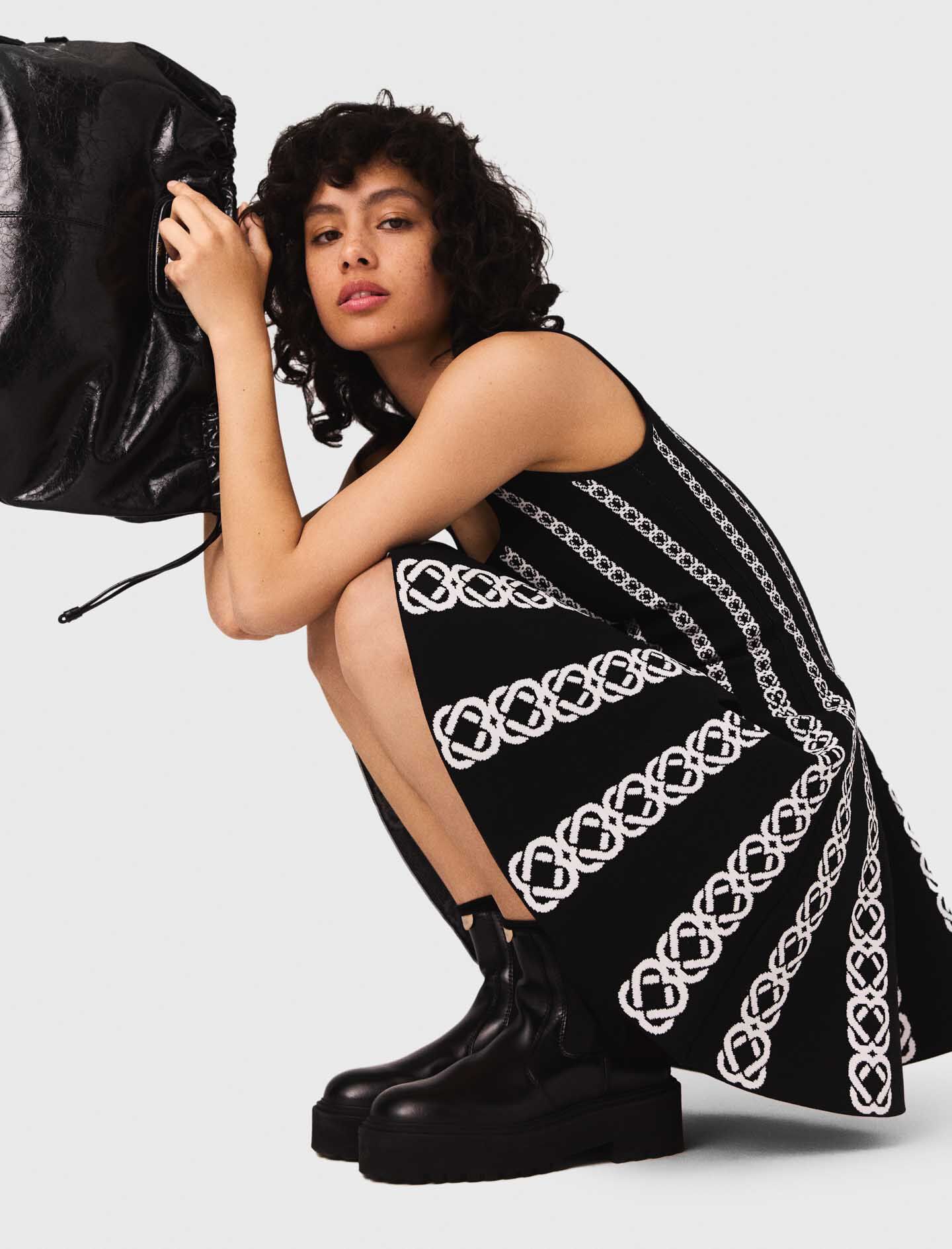 Short jacquard knit dress Bicolor for Women | Maje