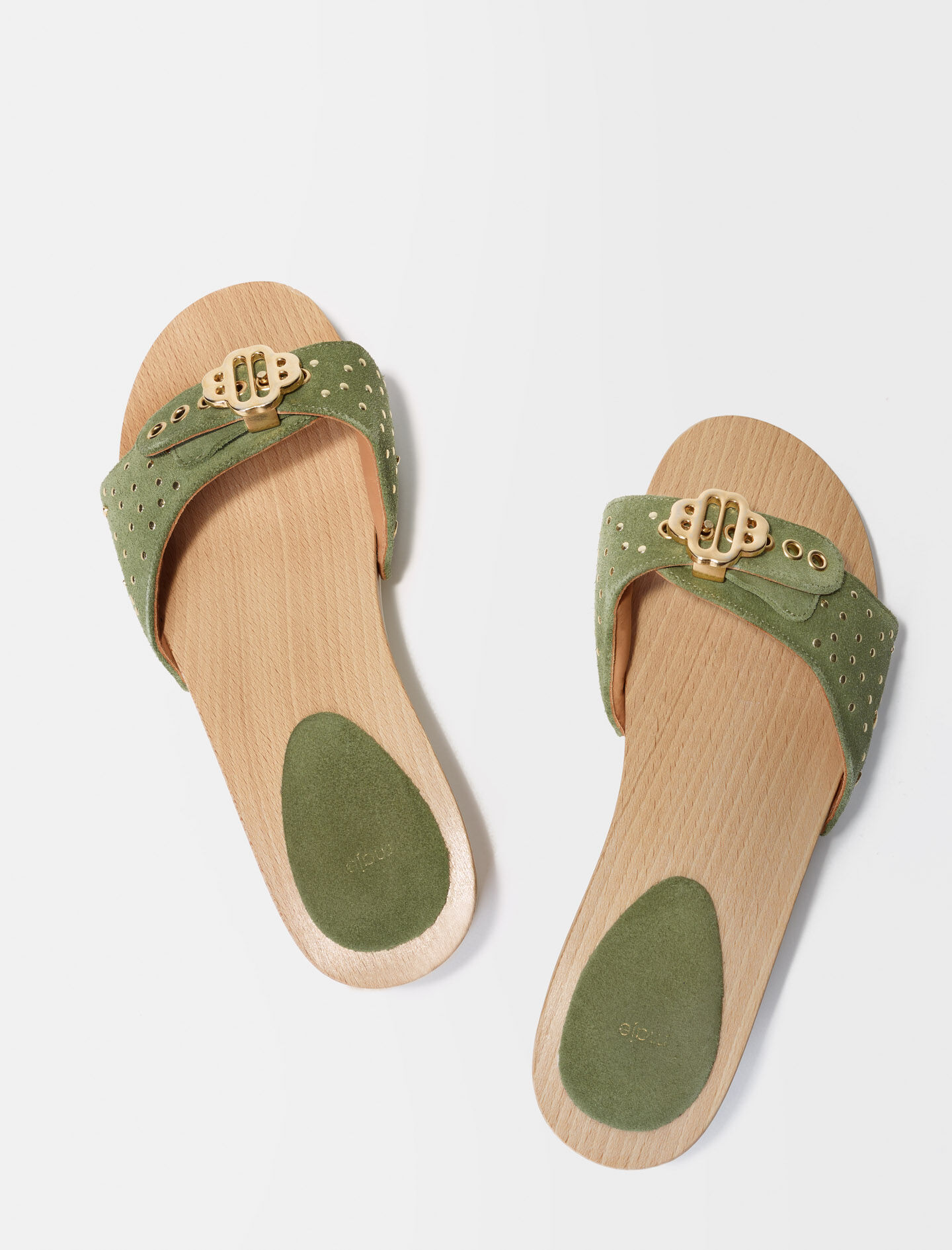 【MAJE】ラフィア調クローバー付プラットフォームミュール Clover logo sandals Natural for Women | Maje