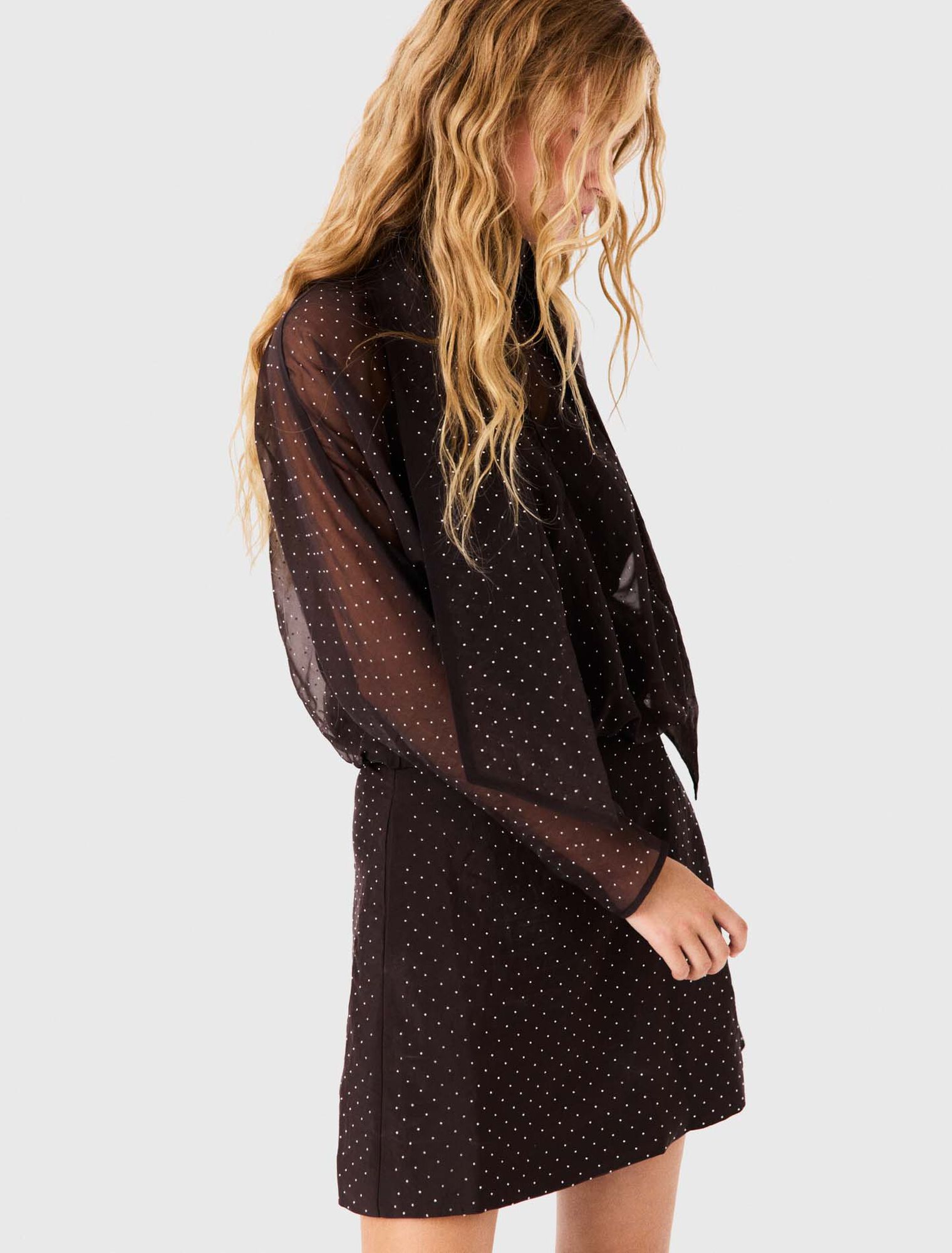 Short rhinestone tie-neck dress