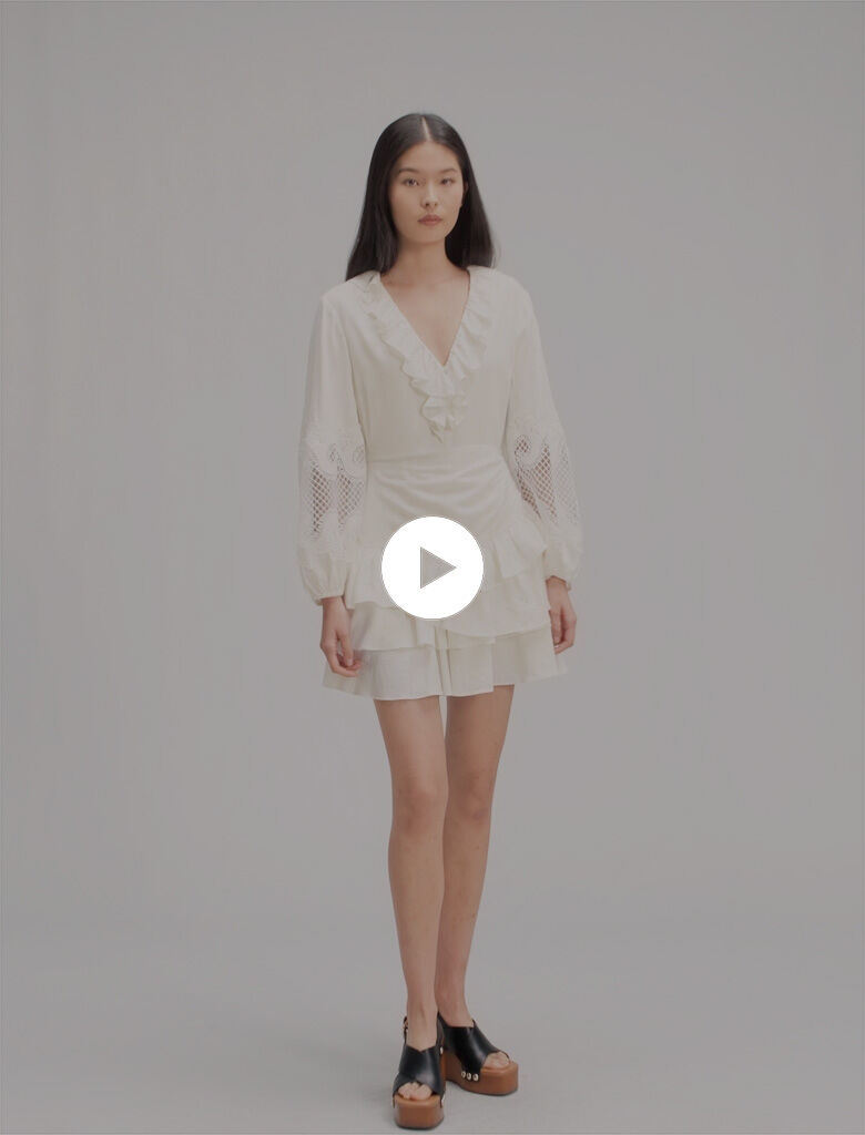 スーツ・フォーマル・ドレス UPPER EMBROIDERY FLARE DRESS Ruffled embroidered sleeve dress White for Women | Maje