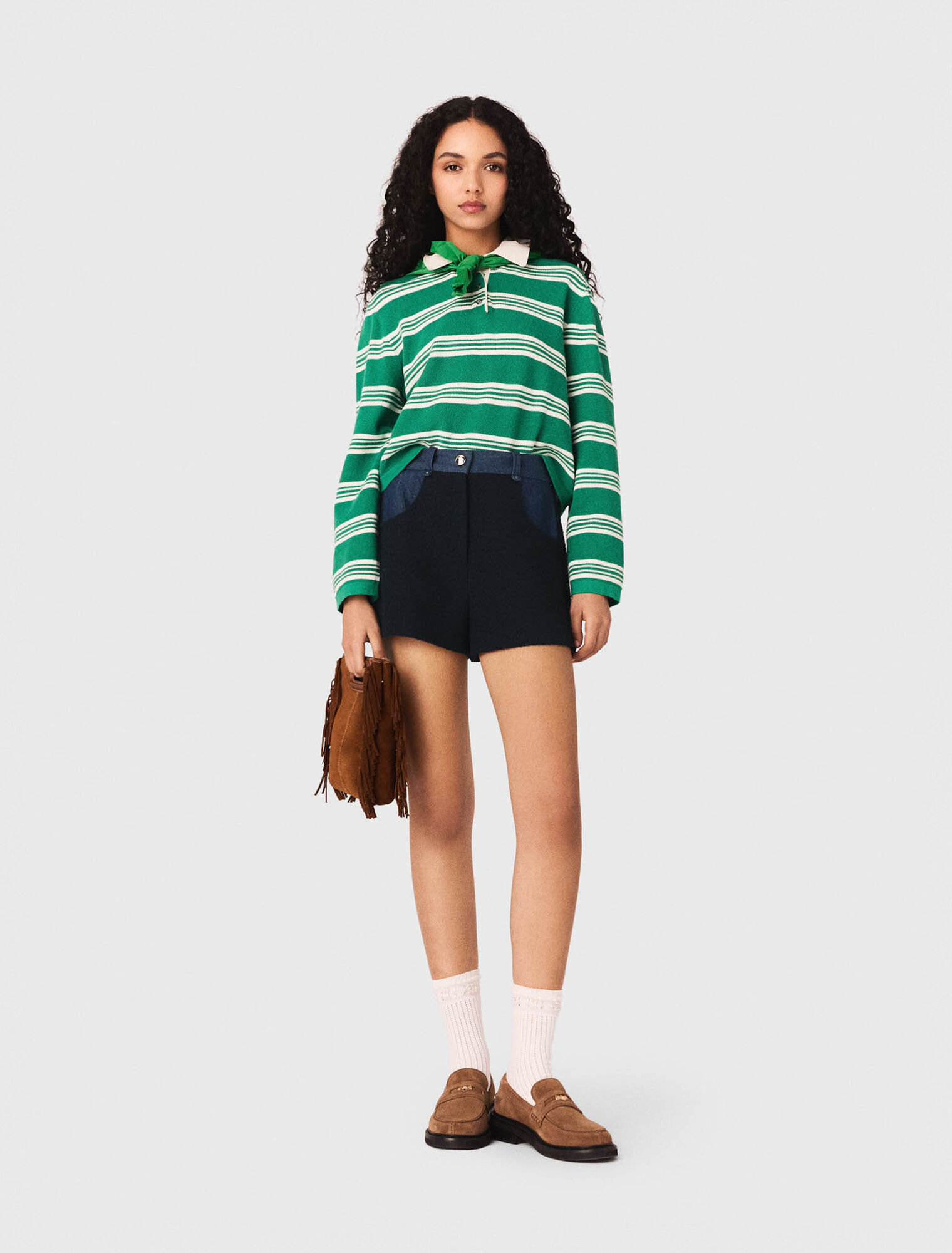 Cropped striped polo jumper