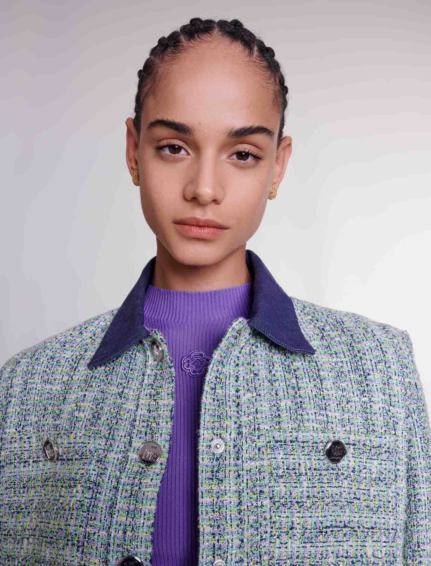 Contrast tweed cropped jacket - Blazers & Jackets | Maje