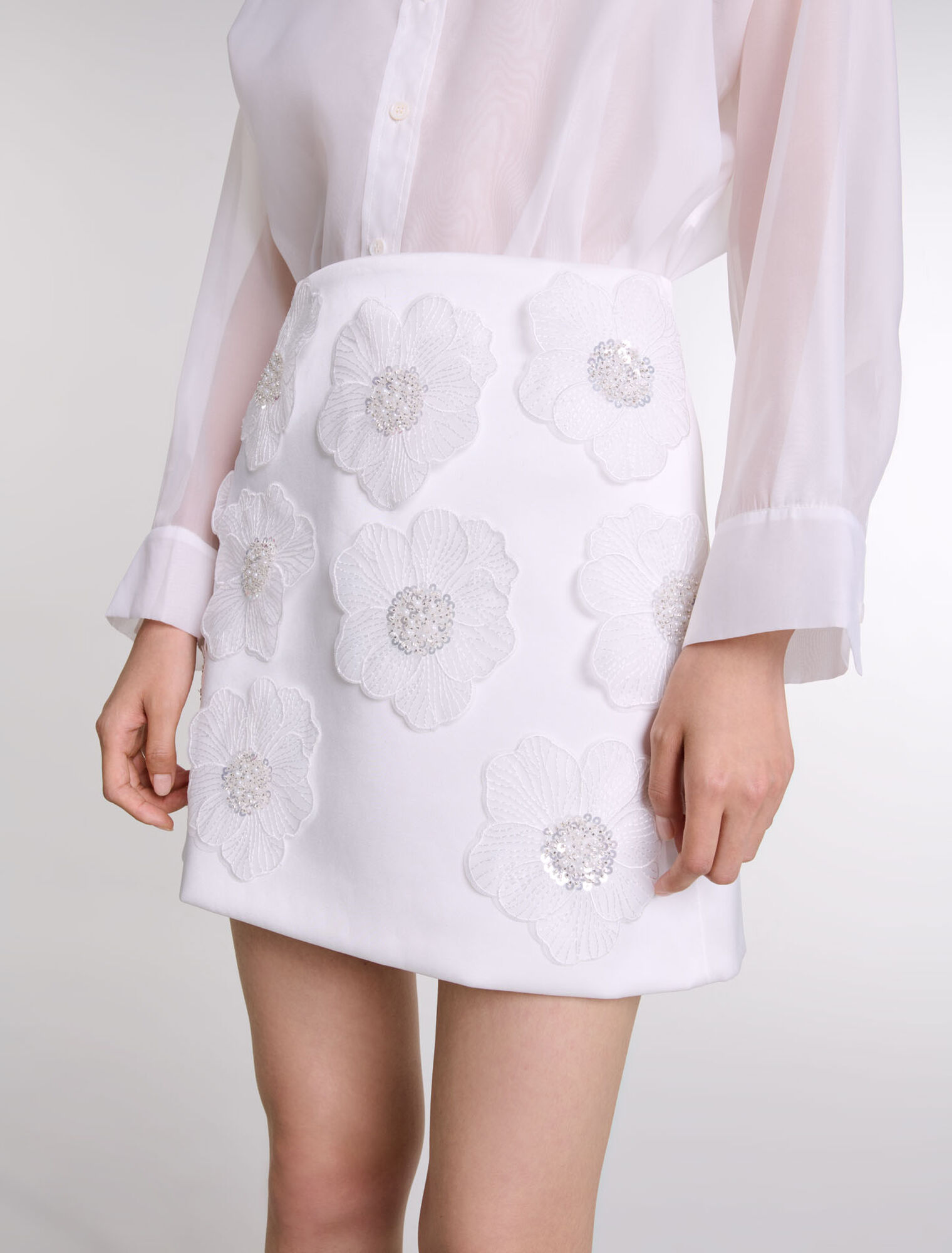Beaded satin floral skirt
