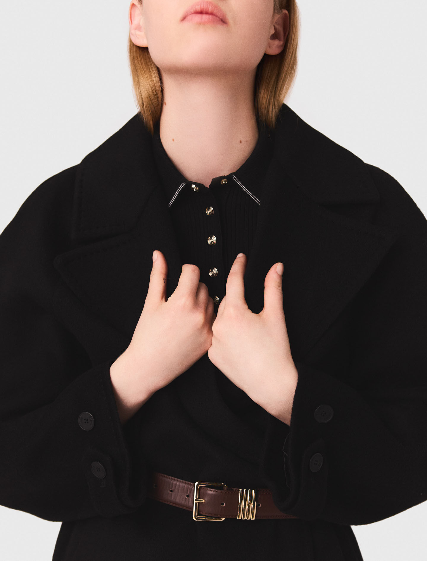Double-faced mid-length coat Black / Gray for Women | Maje