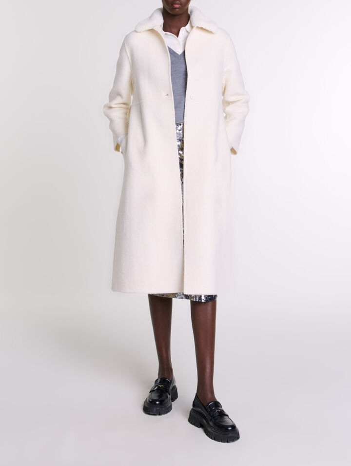 Wool coat with removable collar