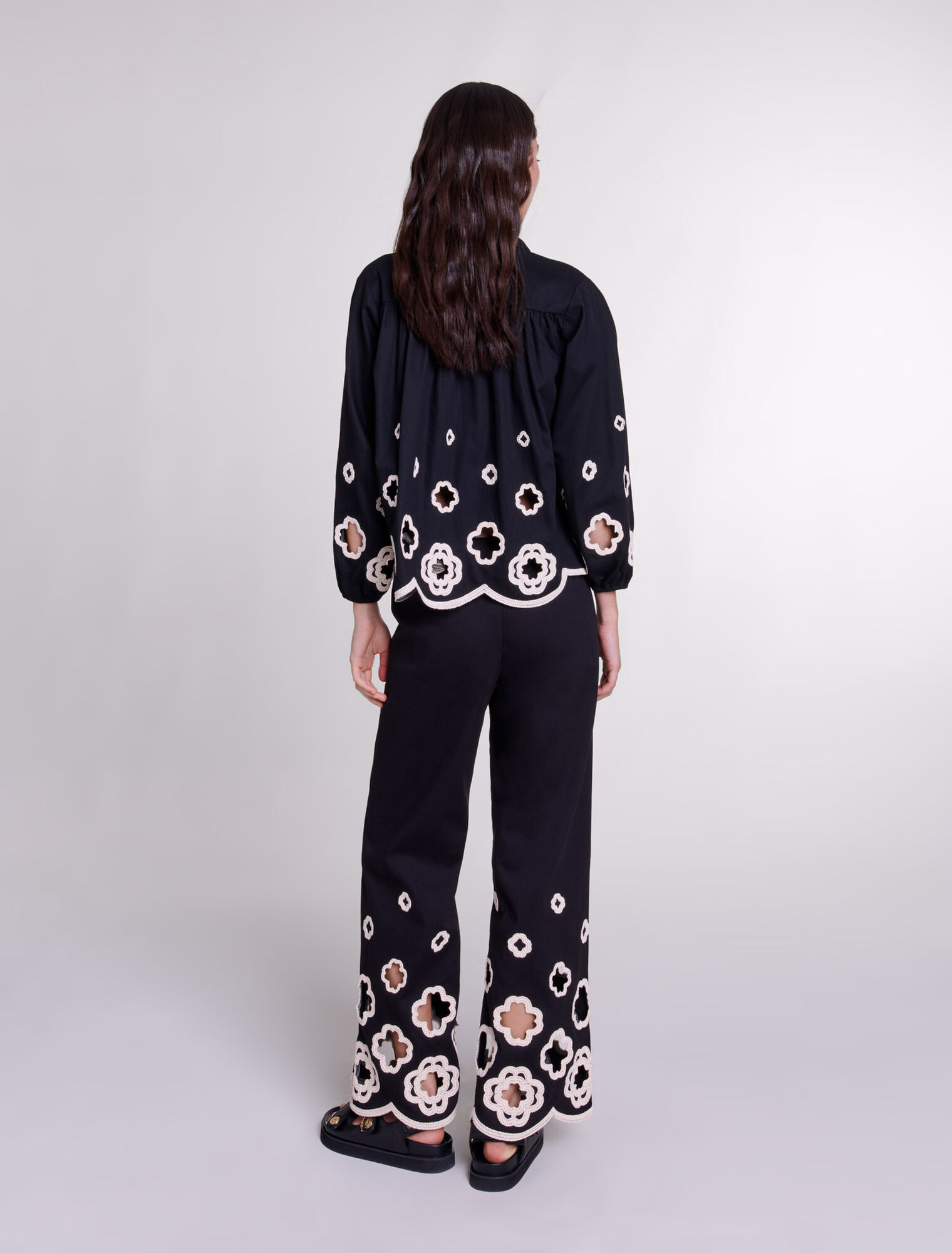 Wide-leg crochet trousers