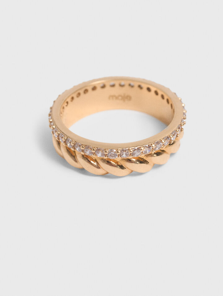 Twisted gold rhinestone ring