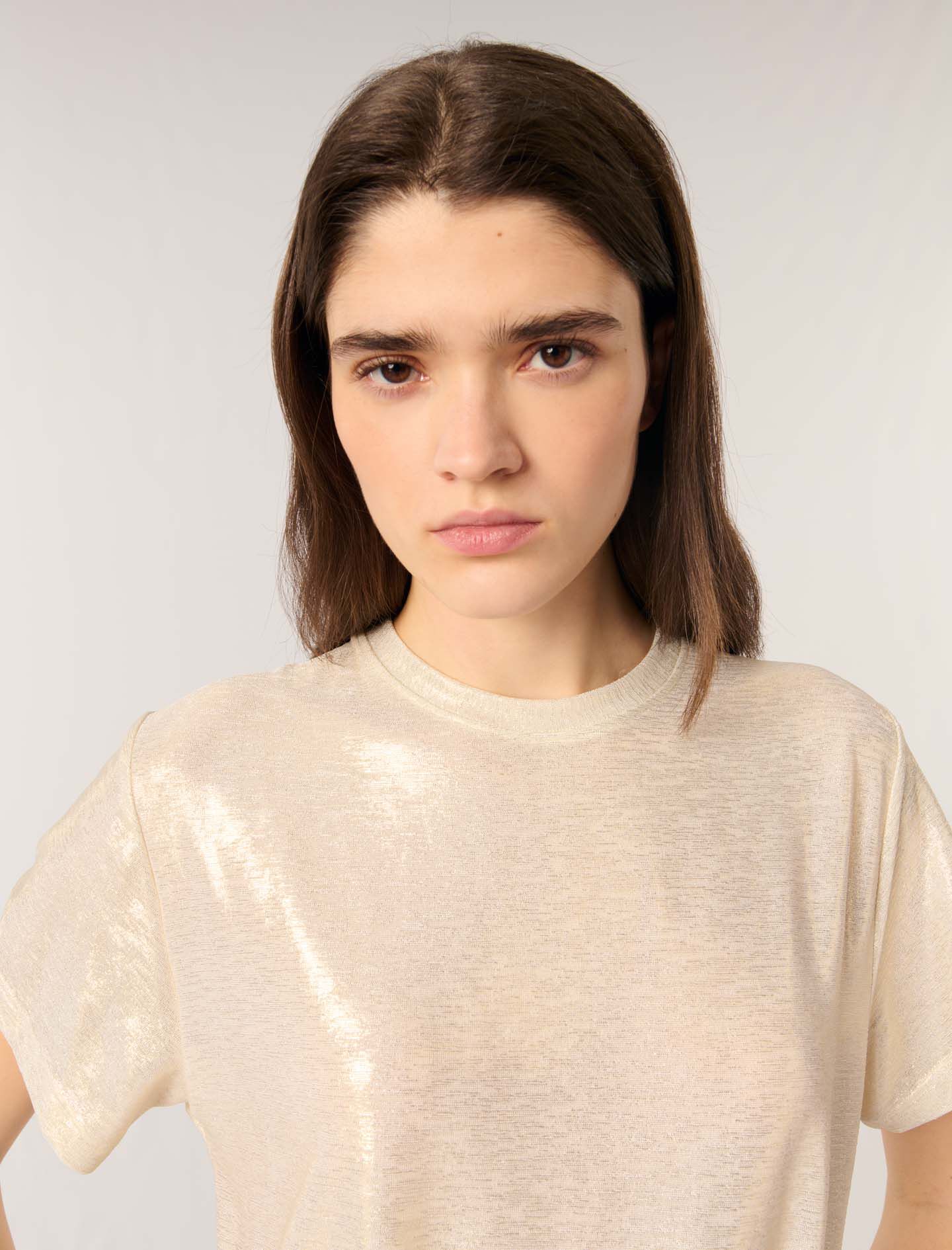 Tシャツ・カットソー SELF PORTRAIT Gold llic fabric top Oro Gold Metallic Jacquard Crop Top – self-portrait