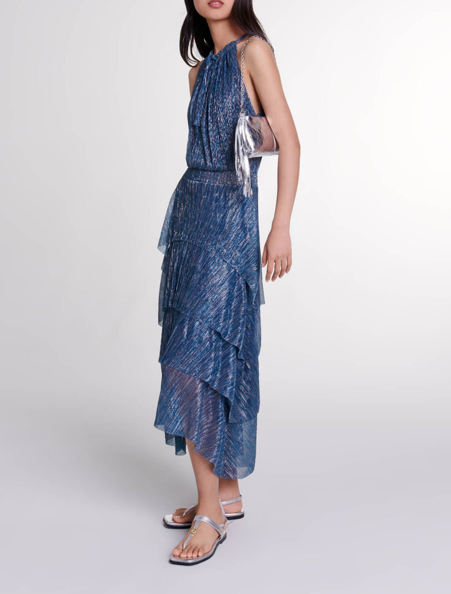 Ruffled lam&eacute; maxi dress