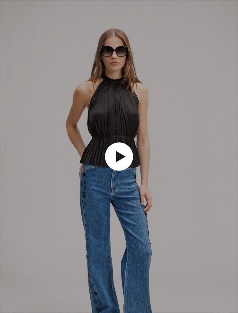 Pleated satin top Black / Gray for Women | Maje