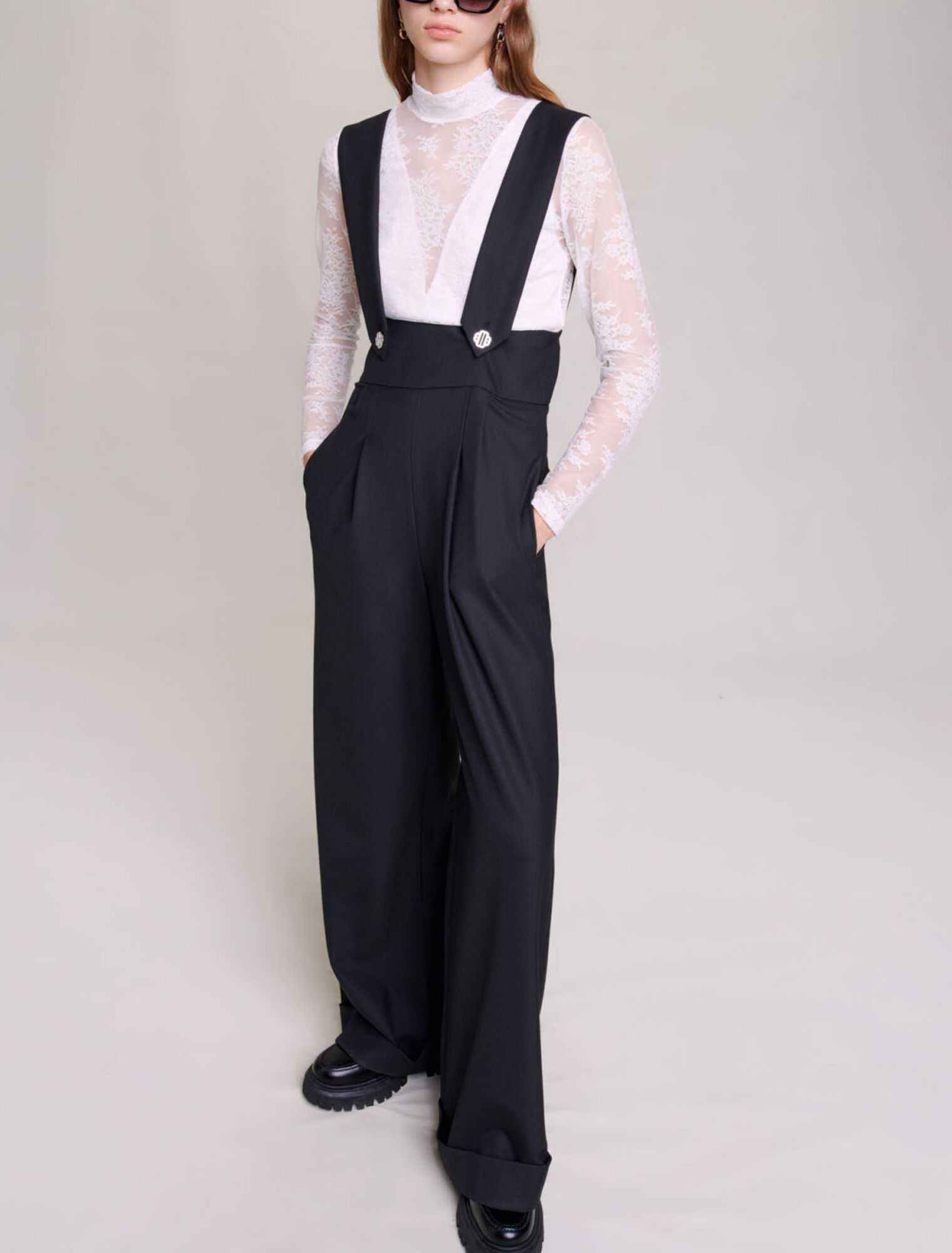 Wide-leg trousers with braces