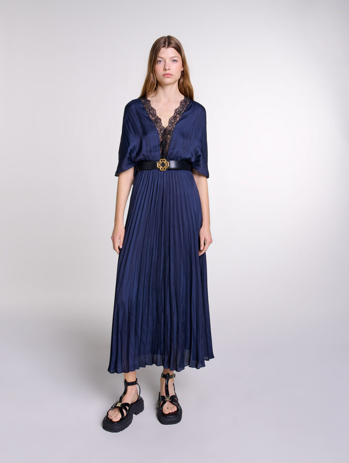 Pleated maxi dress with lace