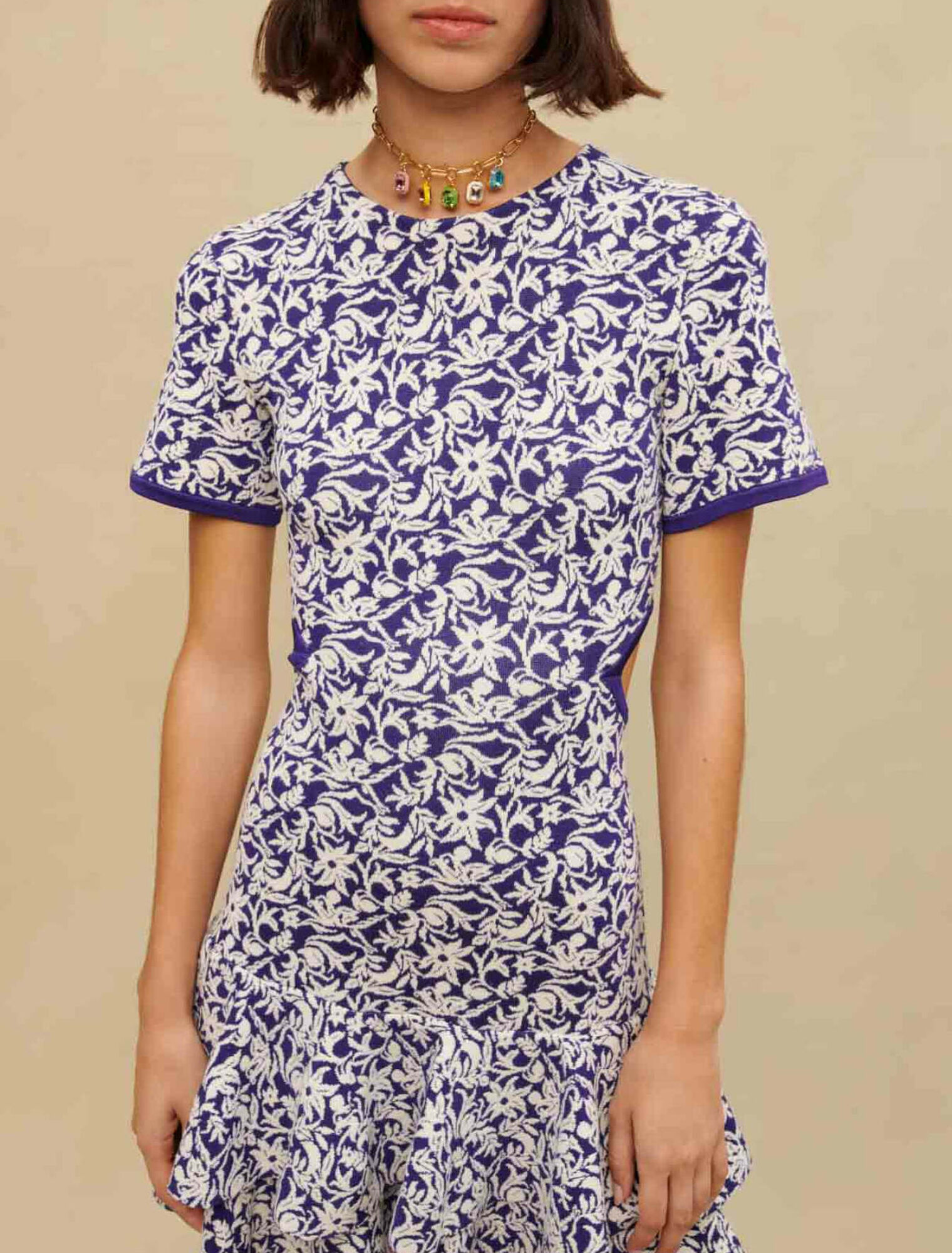 Floral mini dress with cut-outs