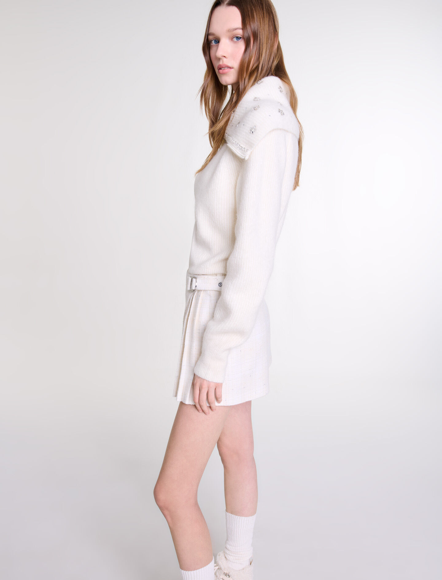 Short pleated tweed skirt - Mini skirts | Maje