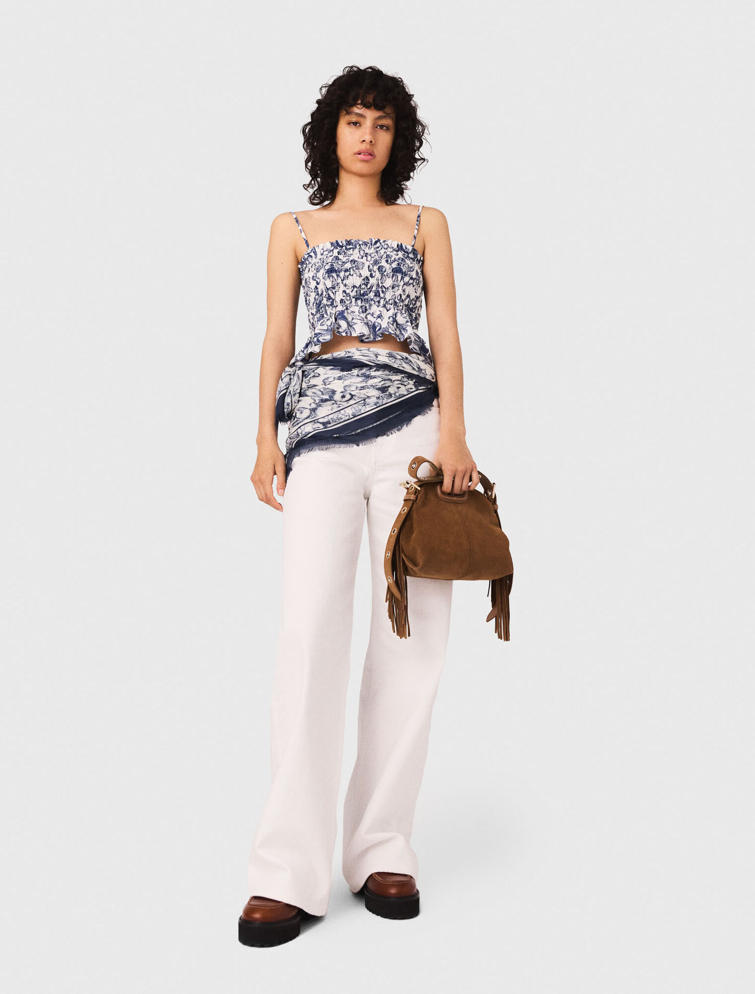 Printed smocked top