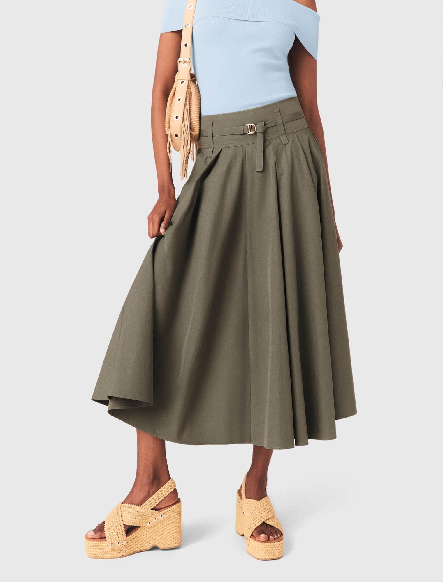 Cotton pleated maxi skirt