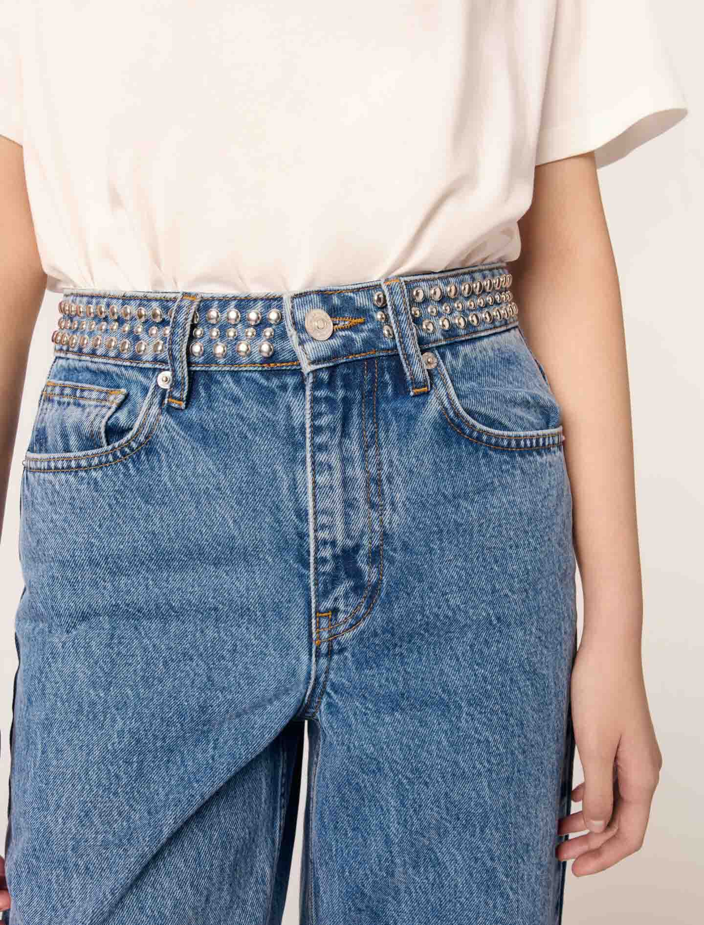 Flares jeans with studded waistband Blue for Women | Maje