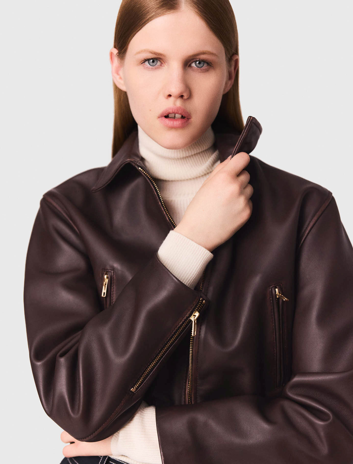 Vintage leather jacket Brown for Women | Maje